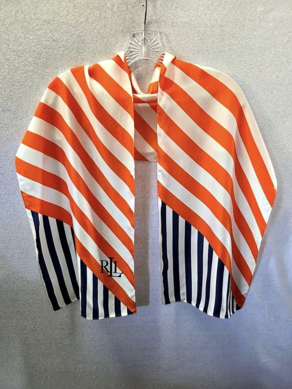 Ralph Lauren Orange & White Striped Silk Scarf